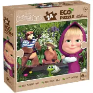 Máša a medvěd na jezeře 2 v 1, 24dílné Eco maxi puzzle a omalovánka 70x50cm – Lisciani