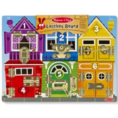 Melissa & Doug: Dřevěná didaktická tabulka – zámky a západky pro rozvoj dovedností - Spin Master