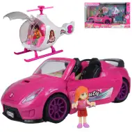 Módní sportovní auto: Růžový sportovní auto set s osvětlením a zvukem, vrtulníkem