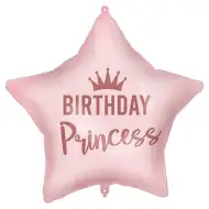 Narozeninový fóliový balónek – s nápisem „Birthday Princess“, ve tvaru hvězdy, růžový, 46 cm