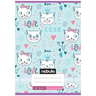 Nebulo: Sešit sponkovaný, 2. třída, linkovaný, pastelově modrý s motivem kočky, 16-32 listů, formát A5
