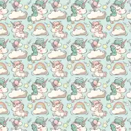 Pastelově barevný balicí papír s jednorožci 100x70 cm