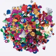 PlayBox: Barevné flitry v různých barvách, velikostech a tvarech, balení 100 g.