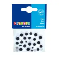 PlayBox: Černobílé pohyblivé oči s řasami v různých velikostech, 30 ks.