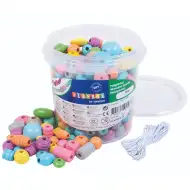 PlayBox: Sada pastelových dřevěných korálků 250 g různých tvarů a velikostí.