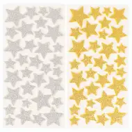 PlayBox: Sada třpytivých zlatých a stříbrných hvězdičkových samolepek, 132 ks.