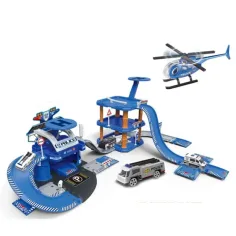 Policejní modrá parkovací garáž s auty a heliportem obrázek 2