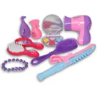 Růžová 9dílná kosmetická sada s mušlovým hračkovým makeupem, kartáčem a doplňky.
