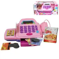Růžová elektronická pokladna se světlem a zvukem, s hračkovými penězi 25x14cm