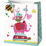 Růžová taška na dárky se slony střední velikosti 18x10x23cm