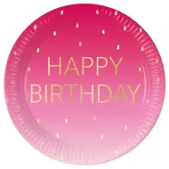 Růžové narozeninové papírové talíře s nápisem "Happy Birthday", sada 8 ks, 23 cm
