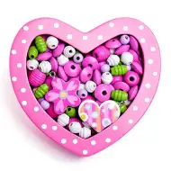 Růžové srdce malá dřevěná korálková sada