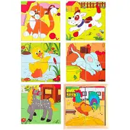 Sada dřevěných kostek s domácími zvířaty