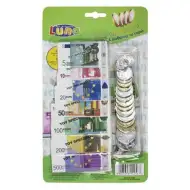 Sada euro hračkových peněz s bankovkami a mincemi, 37 kusů.