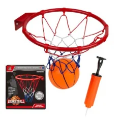 Sada kovové basketbalové obroučky s barevnou sítí, míčem a pumpou, 24 cm obrázek 2