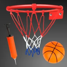 Sada kovové basketbalové obroučky s barevnou sítí, míčem a pumpou, 24 cm obrázek 3