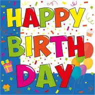 Sada papírových ubrousků s nápisem "Happy Birthday" – 2vrstvé, 33x33 cm, 20 ks