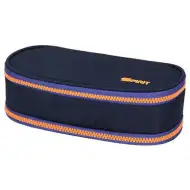 Spirit: Indigově modrý oválný penál s neonově oranžovým zipem 23x10cm