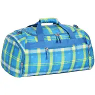 Spirit: Světle modrá-neonově zelená sportovní taška s pruhovaným vzorem 55x31x41cm