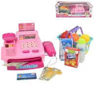 Šťastné Nakupování: Růžová pokladna s produkty, zvukem a doplňky 22x10x15cm