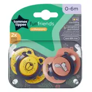 Tommee Tippee: FunFriends ortodontická sada dudlíků 2 ks v různých variantách (0–6 měsíců)