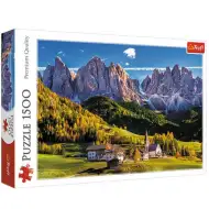 Údolí Val di Funes, Dolomity - Itálie, puzzle 1500 dílků - Trefl