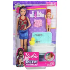 Barbie: Skipper – sada hraček na hlídání dětí s koupáním - Mattel