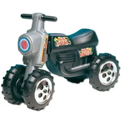 Černý crossový motocykl na nožní pohon se 4 koly - D-Toys