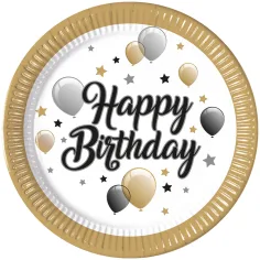Elegantní narozeninový papírový talíř s nápisem „Happy Birthday” 8ks sada