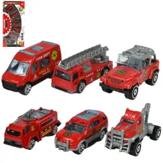 Fire Rescue: Sada 6 malých autíček hasičů 1/64
