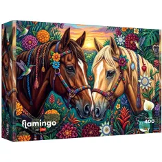 Flamingo s puzzlem Koně zdobenými květinami 400ks puzzle - Trefl obrázek 1