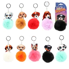 Fluffy Pom-Pom pejsek klíčenky v několika variantách 1ks obrázek 1