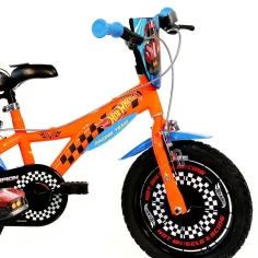 Hot Wheels 16” dětské kolo s držákem na láhev a bočními kolečky v oranžovo-černé barvě – Dino Bikes kolo obrázek 3