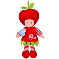 Baba s hadrovou hlavou v kostýmu jablka nebo jahody 36cm 1ks