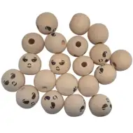 PlayBox: Dřevěné kuličky s různými tvářemi, průměr 22 mm, 20 ks