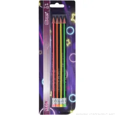 Spirit: Trojúhelníková HB neonová grafitová tužka s gumou 4ks sada