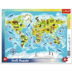 Světová mapa se zvířaty 25 ks rámového puzzle - Trefl