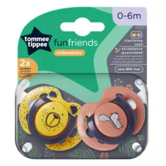 Tommee Tippee: FunFriends 2 ks ortodontická savička set v několika variantách (0–6 měsíců)