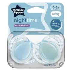 Tommee Tippee: Noční čas 2 ks fluorescenční ortodontické dudlíky set v několika variantách (0-6 měsíců)