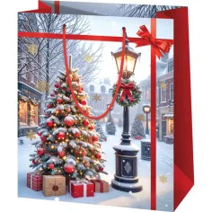Vánoční atmosféra na ulici exkluzivní velká dárková taška 26x13x33cm