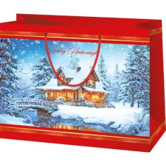 Veselé Vánoce dům vzor velká dárková taška 26x13x33cm obrázek 1