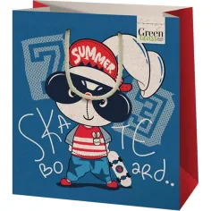 Zelená tráva skateboardový králíček s potiskem střední velikosti dárková taška 18x10x23cm