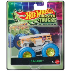 Hot Wheels Monster Trucks: 5 Alarm s modrými koly, ve tmě svítící autíčko 1/64 – Mattel
