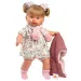 Llorens: Alexandra, 42cm plačící panenka s dudlíkem v růžovém pleteném kabátku a květované sukni