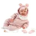 Llorens: Tala Sonrisas 44cm novorozenecká panenka s hlasem v růžovém overalu.