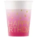 Růžové papírové kelímky s nápisem "Happy Birthday", sada 8 ks, 200 ml