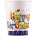 Sada 8 papírových kelímků s nápisem "Happy Birthday" v duhových barvách, 200 ml