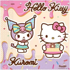 Sada papírových ubrousků Hello Kitty a Kuromi – dvouvrstvá, 33 × 33 cm, 20 ks