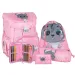 Spirit: Šedý batoh s kočkou, školní batoh 5dílná sada 38x17x28cm