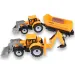Stavební nákladní auto: Sada stavebních strojů ve dvou dílech s traktory, přívěsem a rýpadlem.